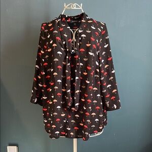 Black Blouse with Umbrella Print